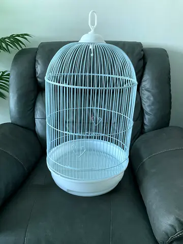 White Metal Bird Cage - Good Condition, Suitable for Small Birds