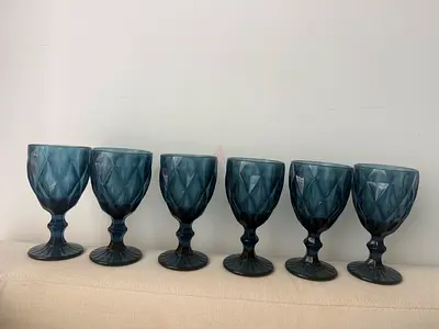 Set of 6 Blue Vintage-Style Goblets / Wine Glasses