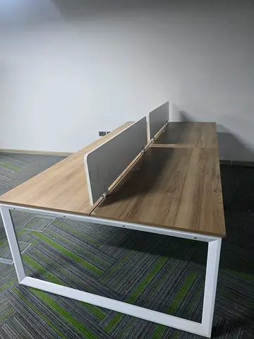Modern Double Workbench / Office Desk with Wood Top and White Frame