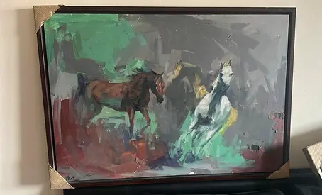 Original Framed Horses Oil Painting - Signed 10 AED EACH