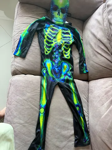 Neon Skeleton Full-Body Costume - One-Piece Jumpsuit with Hood