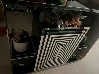 Modern Glass Coffee Table with Black Bar