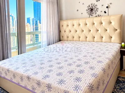 Queen size upholstered bed with tufted headboard - good condition