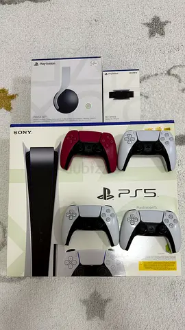 PS5 Console Box with 3 DualSense Controllers + Extra Red Controller & Camera (Used) & headset