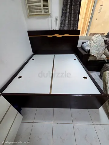 Double Bed Frame with Headboard - Dark Wood, Good Condition