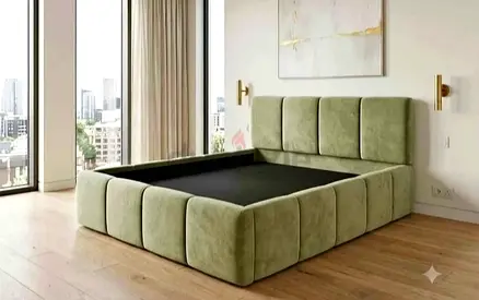 Green Upholstered King Size Platform Bed with Padded Headboard including Mattress