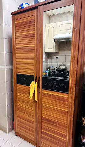 Wooden 2-Door Wardrobe with Mirror - Good Condition