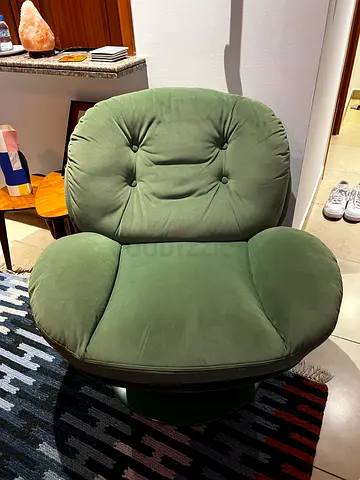 Green Upholstered Swivel Accent Chair / Pouf