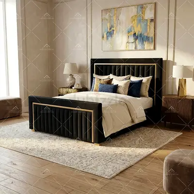 Modern Velvet King Bed Frame with Gold Trim