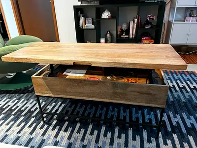 West Elm Industrial Storage Pop-Up Coffee Table – Solid Mango Wood