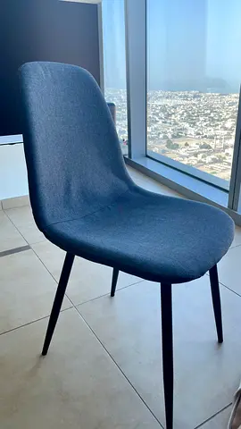 Grey fabric dining/occasional chair with metal legs - good condition