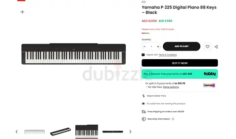 Yamaha P-225 Digital Piano - 88 Keys, Black (Excellent Condition)