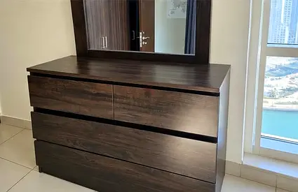 Dark Wood 6-Drawer Dresser with Mirror - Good Condition