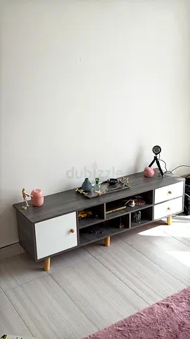 Low TV Entertainment Unit with Storage - Grey Wood Finish