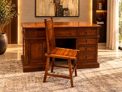 Pottery Barn Solid Wood Executive Desk with Matching Chair - Classic Design