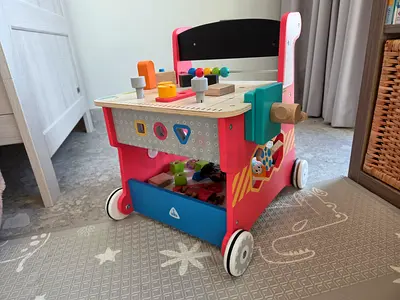 ELC Wooden Activity Walker with Workbench – Push-Along Toddler Toy