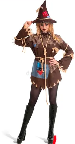 Women's Scarecrow Halloween Costume - Dress & Hat Set (Size L)