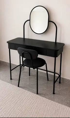 IKEA Minimalist Black Dressing Table with Mirror and Chair