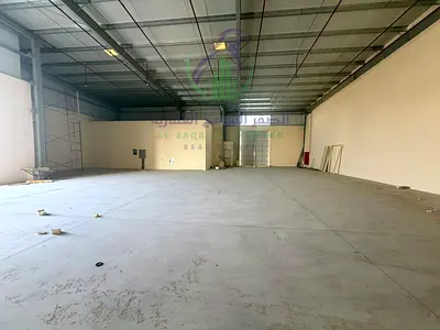 New 4,850 sq ft. warehouse in Al Sajaa, two gates, bathroom, 36 kW, fire safety system, Civil Defence provisions, easy truck access.