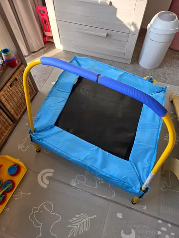 Toddler Mini Trampoline with Handlebar – Blue, Yellow Frame