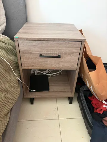 Small bedside nightstand with drawer and open shelf - oak finish