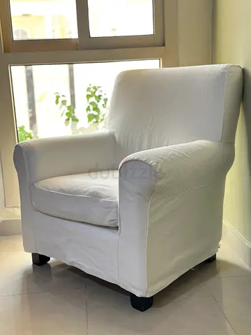 White Upholstered Armchair with Removable Cover - Comfortable Accent Chair