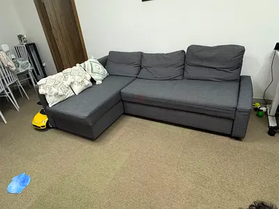 Grey L-shaped Fabric Ikea Sofa Bed with Storage - Good Condition