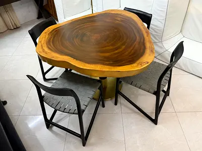 Solid Live-Edge Wood Dining Table with 4 Chairs - Natural Slab Top