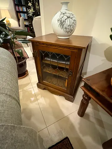 Solid wood vintage cabinet with glass paneled door