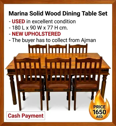 Marina solid wood dining table with 6 chairs