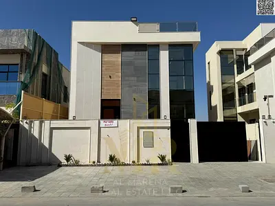 Villa (with a swimming pool) for sale in Ajman, Al Yasmeen area. Features 6 bedrooms, a majlis, a living area, and a rooftop terrace. The price includ