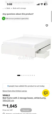 IKEA VIHALS White Bed Frame with 2 Storage Boxes — 180x200 cm WITH MATTRESS INCLUDED