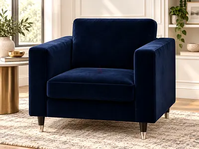 Navy Blue Velvet Armchair - Modern Single Sofa Chair