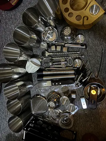 Assorted Stainless Steel Barware & Cocktail Tools Set — Mixers, Shakers, Strainers