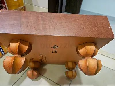 Solid Wood Low Table with Carved Lotus-Style Legs - Good Condition