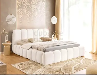 Modern Plush Bouclé King Bed with Super Spring Padded Headboard - Cream