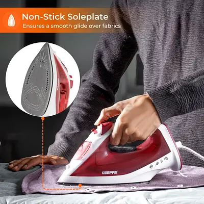 Geepas Steam Iron - Non-Stick Soleplate, Red/White (Good Condition)