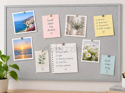 Wall-mounted big notice/cork pin board with aluminum frame - gray felt