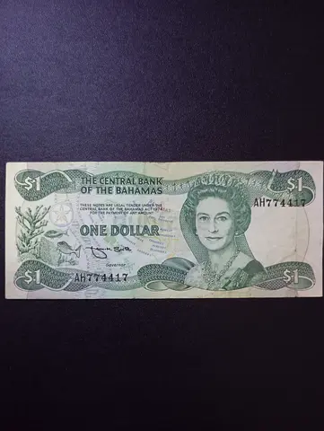 Bahamas One Dollar Banknote, serial number 1974
