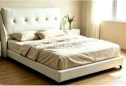 White leather king bed with padded headboard - brand new