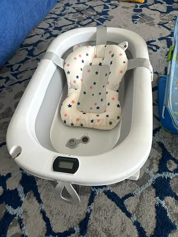 Foldable baby bathtub with newborn insert and digital thermometer