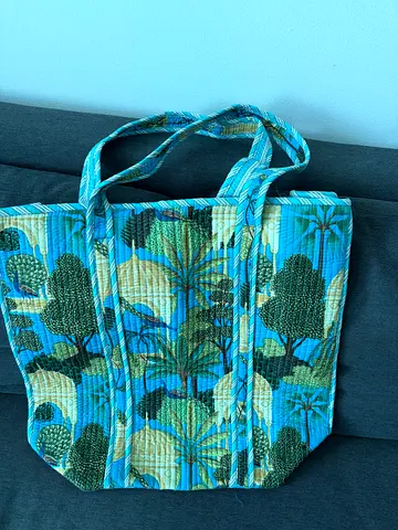 Handmade Embroidered Green Floral Tote Bags (2 bags)