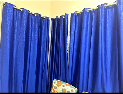 Set of Blue Eyelet Curtains (Ready to Hang) - 3 Panels