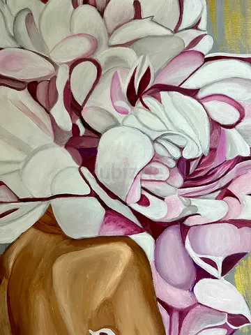 Original Floral Abstract Oil Painting on Canvas - Pink & Gold Palette