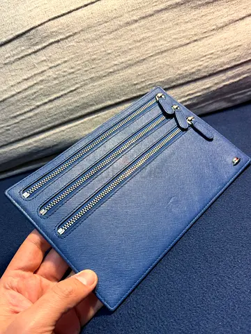 Hackett Blue leather zip clutch / wrist pouch - slim organizer