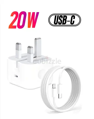 USB-C to Lightning Cable with UK USB-C 20W Fast Charger - White