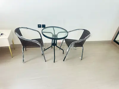 Balcony set 2 chairs and table 60cm round ( brand new)