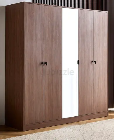 Large 5-Door Wooden Wardrobe with Central Mirror Panel