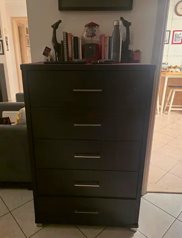 Dark Wood (MDF) 5-Drawer Chest / Dresser in Good Condition