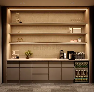 Custom built-in shelving unit with cabinets and countertop (ready to install)